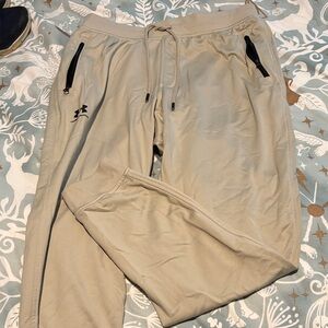 Under Armour Men's Beige Joggers with Black Accents